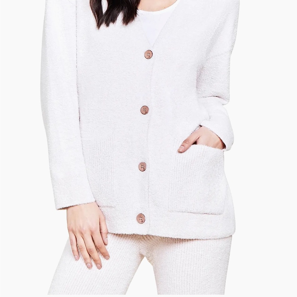 NWT Barefoot Dreams Cozychic Textured Knit Cardigan in Primrose Pearl